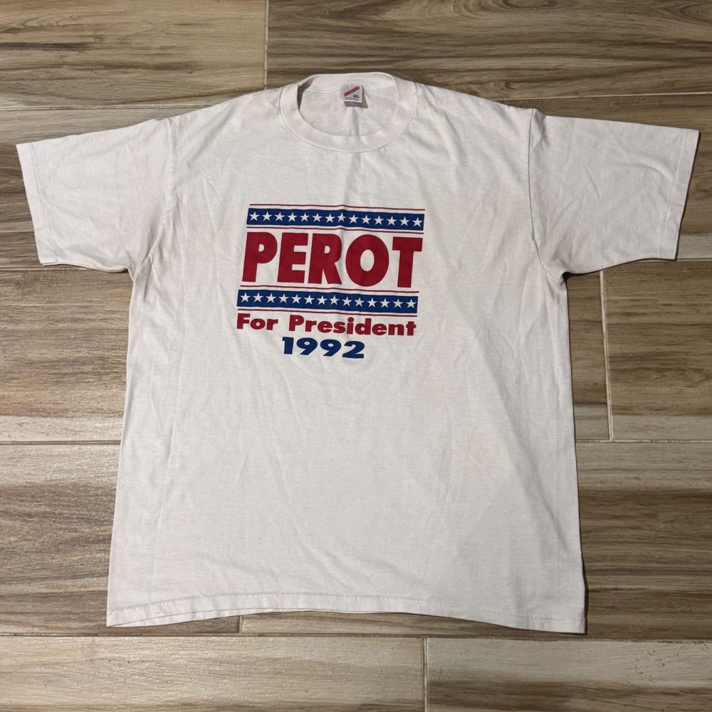 Vintage 1992 Ross Perot For President T Shirt Jerzees USA Made XL White 90s Tee